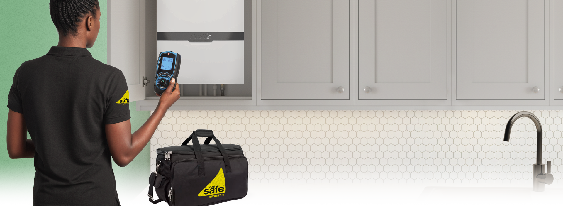 A Gas Safe registered engineer at an ATAG boiler