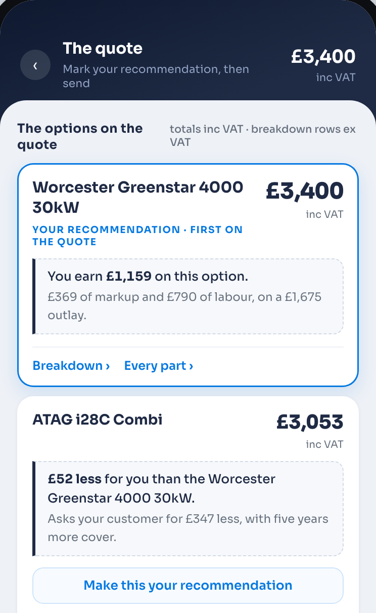 Two boilers on one quote, the installer's pick first