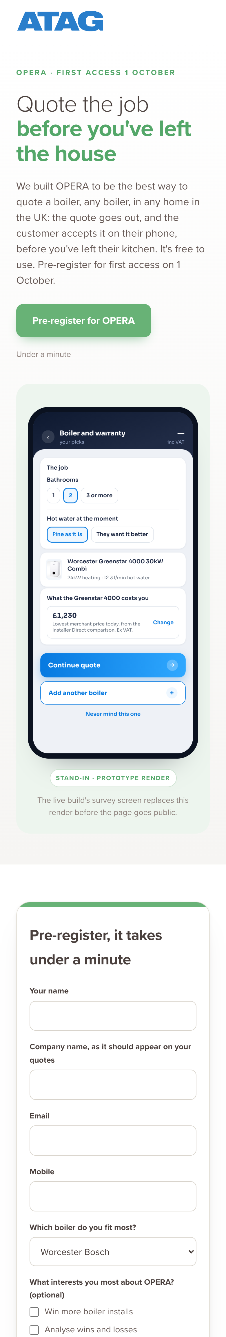 The pre-registration page on a phone